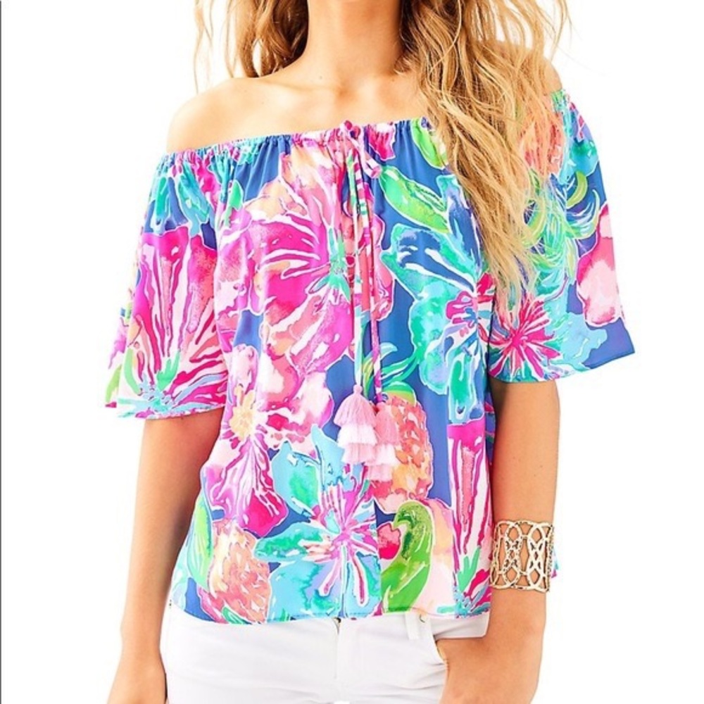 NWT Lilly Pulitzer size xs Beckon Blue Jungle Utopia Sain top